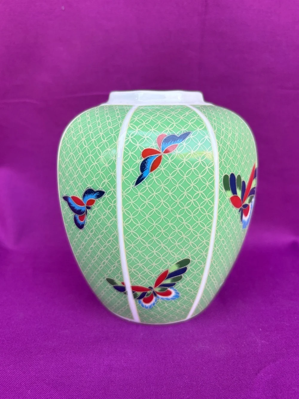 Vintage Takahashi Cloisonné Butterfly Vase Japan Hand Decorated 1981